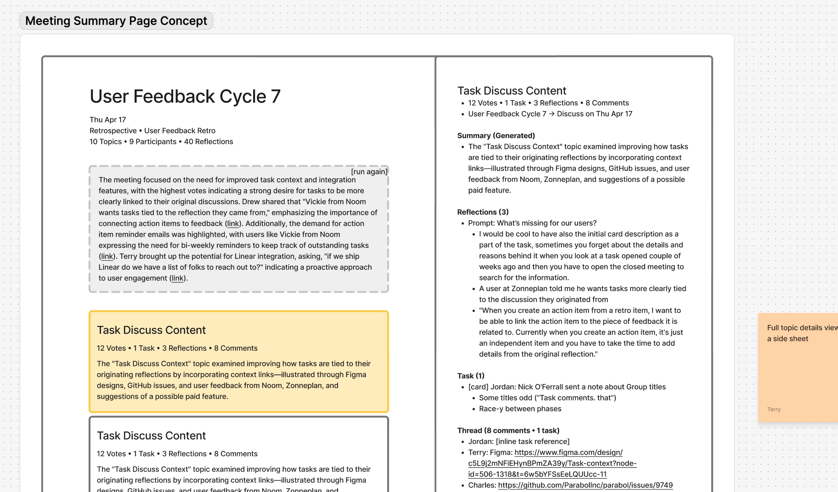 Improved meeting summaries concept