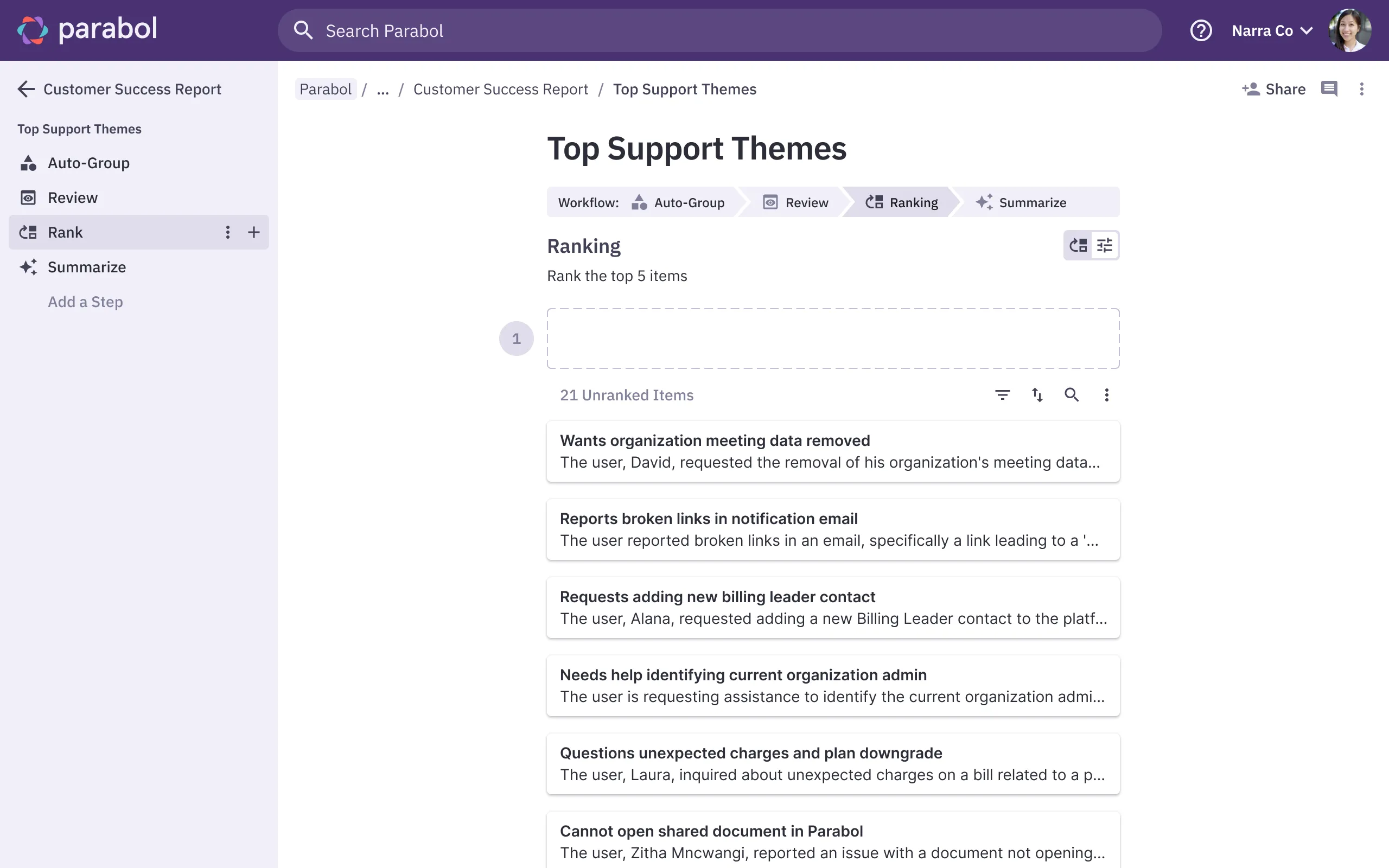 Ranking in pages workflow