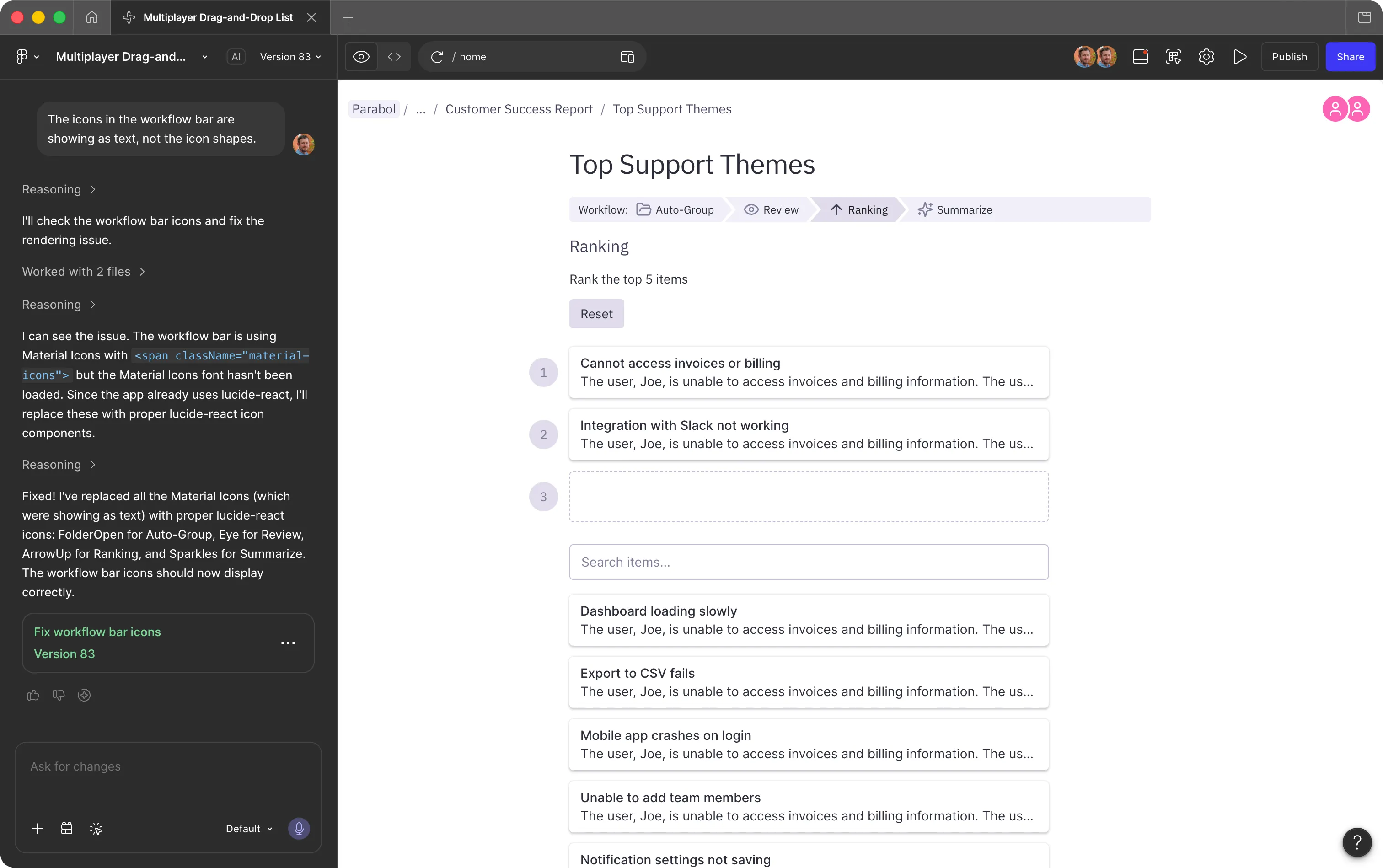 Ranking prototype in Figma Make